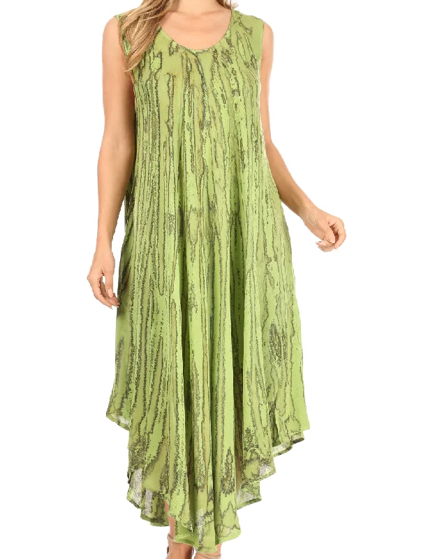 Fresh Comfort Sakkas Kara Long Draped Sleeveless Marbled Caftan Dress / Cover Up