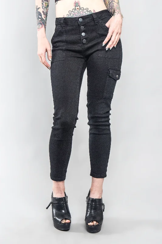Classic Color Buttoned Skinny Cargo Pants