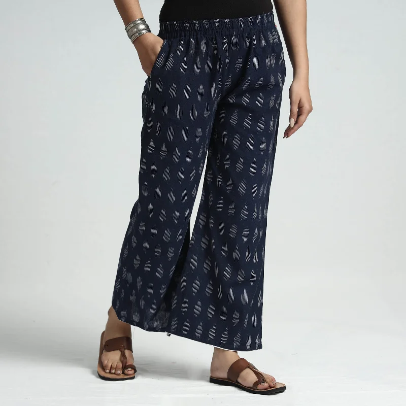 Street Style Blue - Pochampally Ikat Weave Cotton Elasticated Palazzo