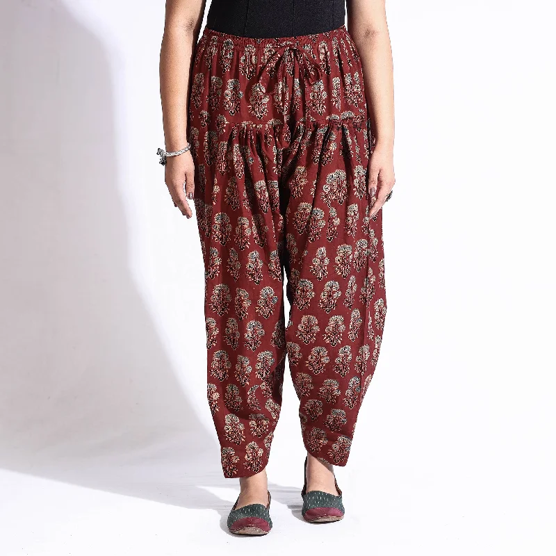 Street Personality Style Maroon - Ajrakh Block Printed Cotton Elasticated Salwar