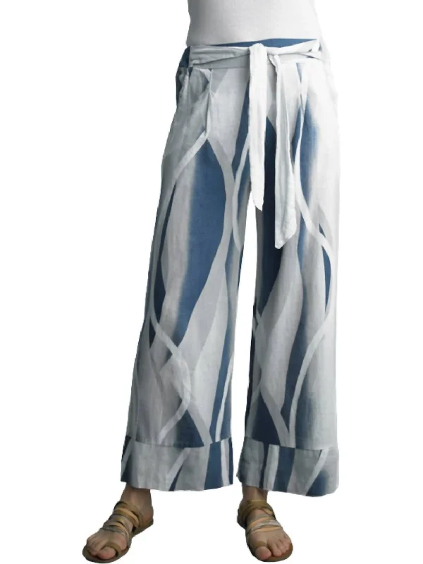 Cozy Layers Wavy Linen Pants In Blue