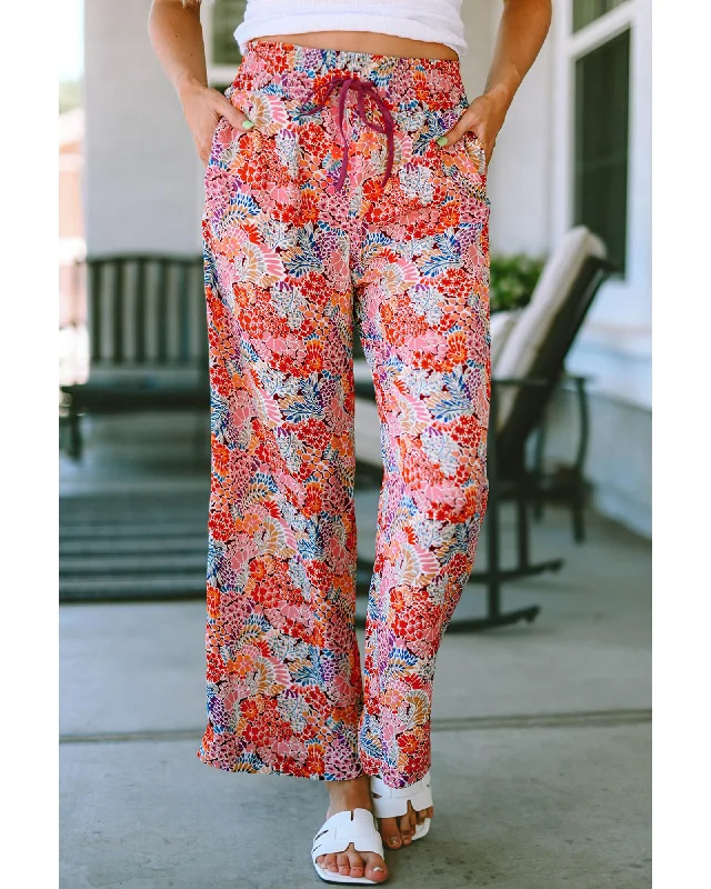 Comfortable down Azura Exchange Print Drawstring Smocked High Waist Pants - XL