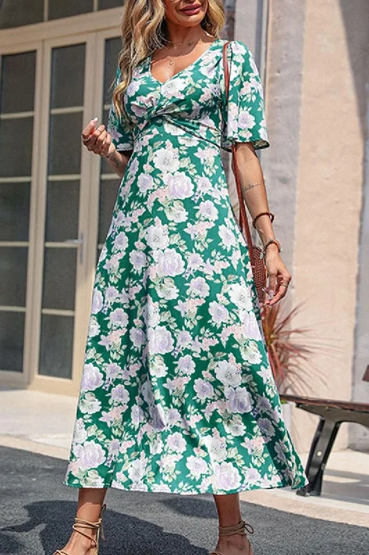 Noble Temperament WOMEN HIGH EMPIRE WAIST FLORAL MAXI DRESS
