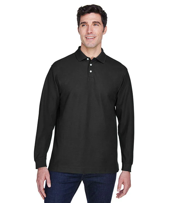 Simple Solid Color D110 - Devon & Jones Mens Pima Piqué Long-Sleeve Polo Shirt | Black Simple Solid Color D110 - Devon & Jones Mens Pima Piqué Long-Sleeve Polo Shirt | Black