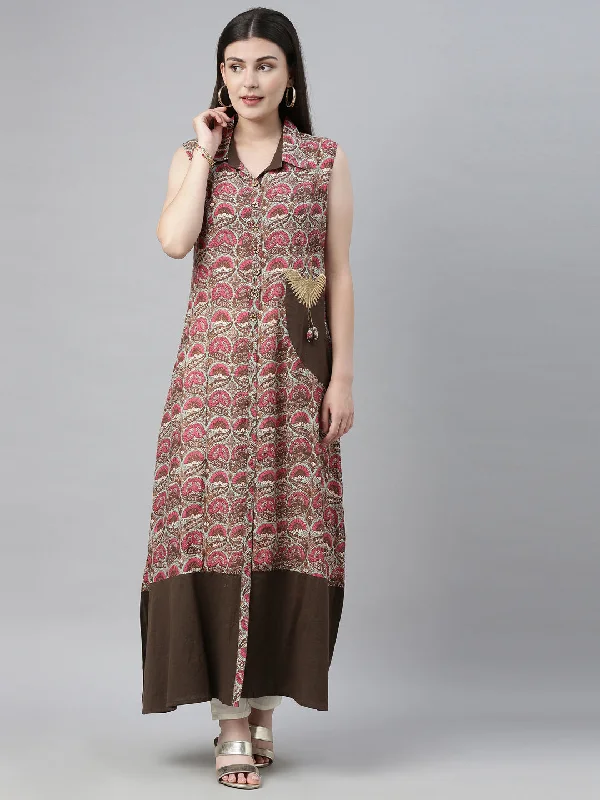 Classic Choice Neeru's Brown Printed A Line Kurta