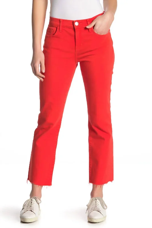 Fashionable Inner Wear The Kick Flare Crop High Waist Jean In Fiery Red