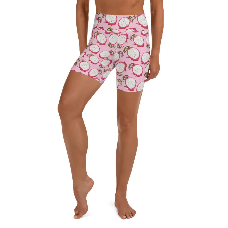 Refreshing Design Dragon Fruit Pattern Yoga Shorts