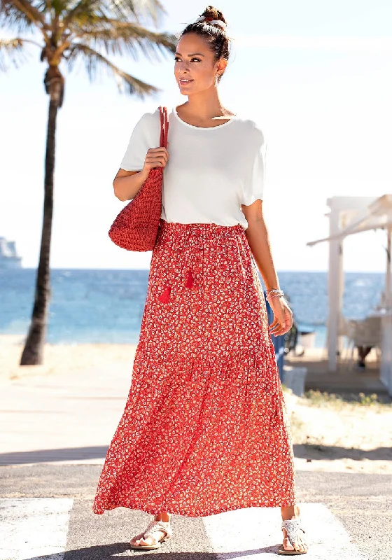 Luxury Temperament LASCANA Women's Floral Pattern Maxi Skirt