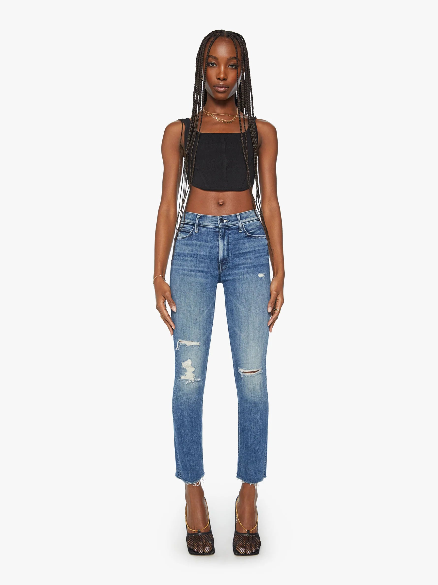 Retro Style Mid Rise Dazzler Ankle Fray