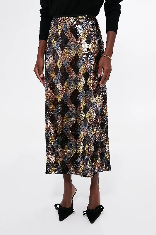 Cute Style Gold Harlequin Sequin Kelly Skirt