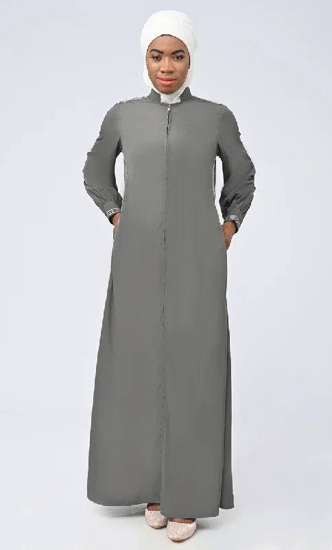 Unique Prints Faizah Modest Islamic Abaya With Side Trims And White Georgette Hijab