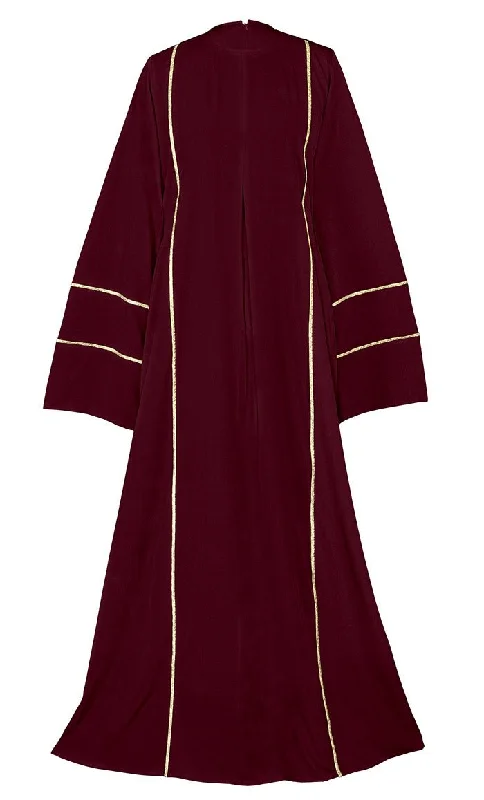 Sports Functional Style Women's Beautiful Maroon Abaya With Golden Lace Detailing And Included Pockets