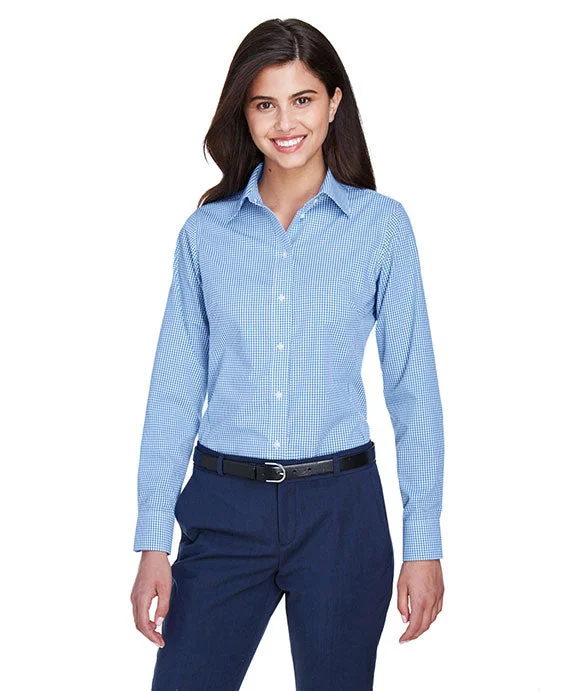 Single-shoulder Neck Design D640W - Devon & Jones Ladies Crown Woven Collection™ Gingham Check Shirt | French Blue Single-shoulder Neck Design D640W - Devon & Jones Ladies Crown Woven Collection™ Gingham Check Shirt | French Blue
