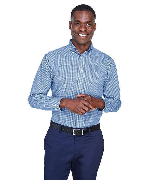 Sports And Leisure D640 - Devon & Jones Mens Crown Woven Collection™ Gingham Check Shirt | French Blue Sports And Leisure D640 - Devon & Jones Mens Crown Woven Collection™ Gingham Check Shirt | French Blue