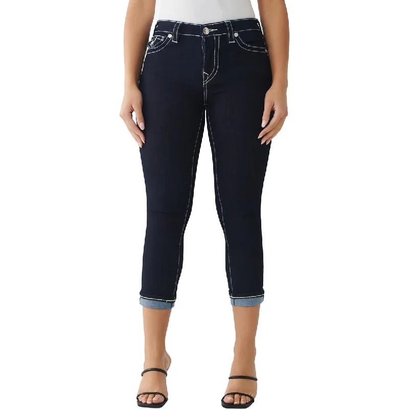 Autumn Selection Womens Embroidered Mid Rise Capri Jeans