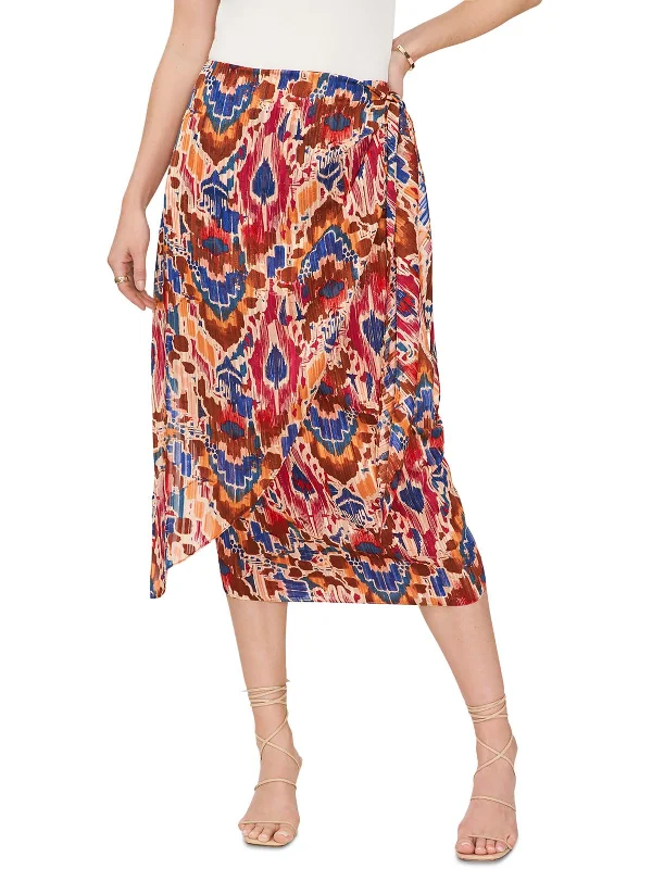 Cool Summer Womens Printed Front-Tie Midi Skirt