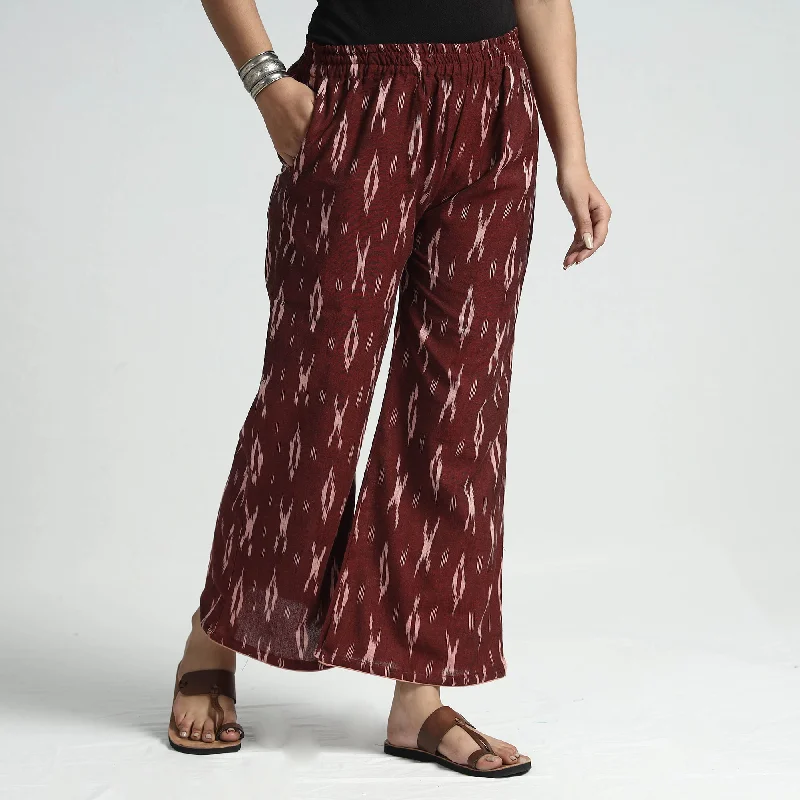 Cool Style Maroon - Pochampally Ikat Weave Cotton Elasticated Palazzo