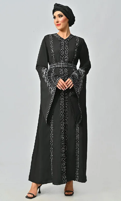 Sports Cool Women's Moroccan Style Abaya With Hand Embroidery And Beautiful Bell Sleeves Sports Cool Women's Moroccan Style Abaya With Hand Embroidery And Beautiful Bell Sleeves
