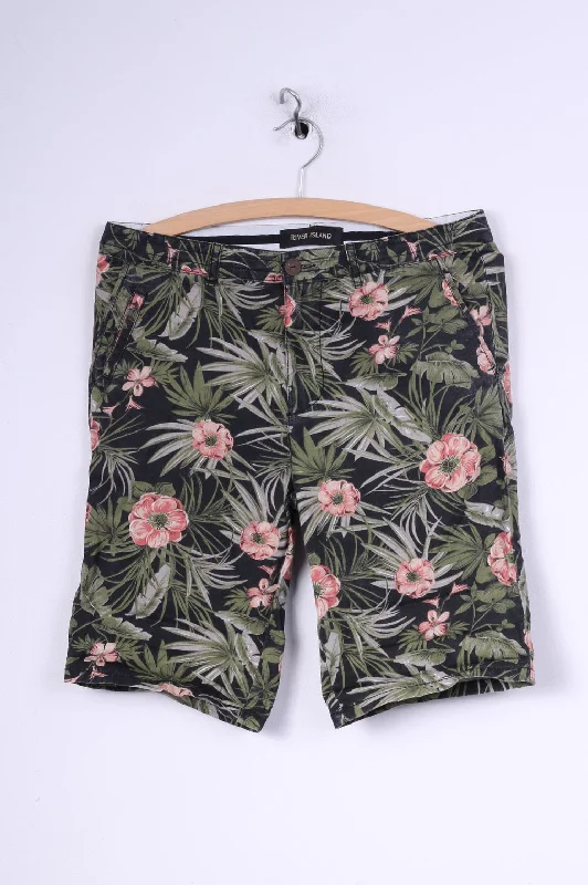 Urban Sense River Island Womens 30  Casual Shorts Palms Print Cotton Green