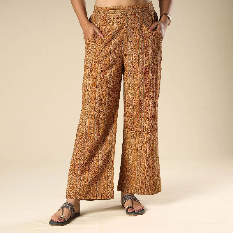 Casual Comfort Orange - Kalamkari Block Printed Cotton Elasticated Palazzo