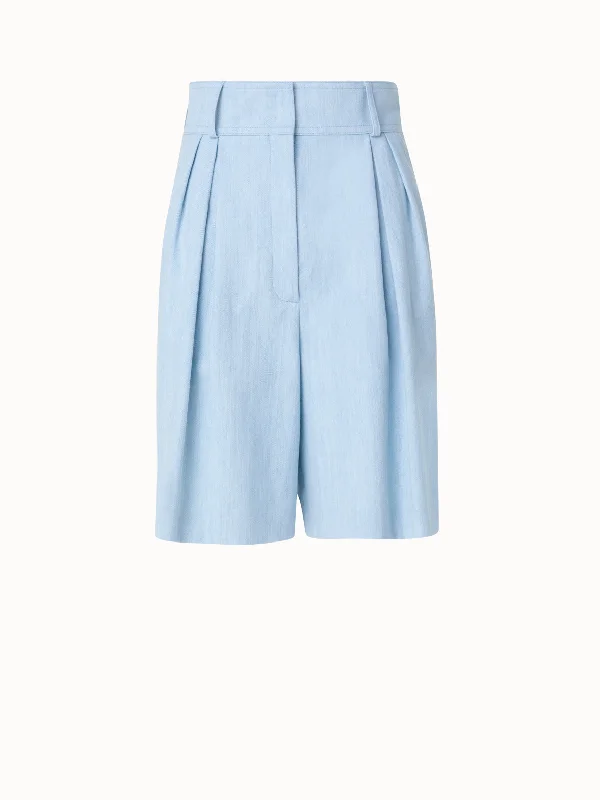 Fashion Comfort Pleated Bermuda in Washed Cotton Denim