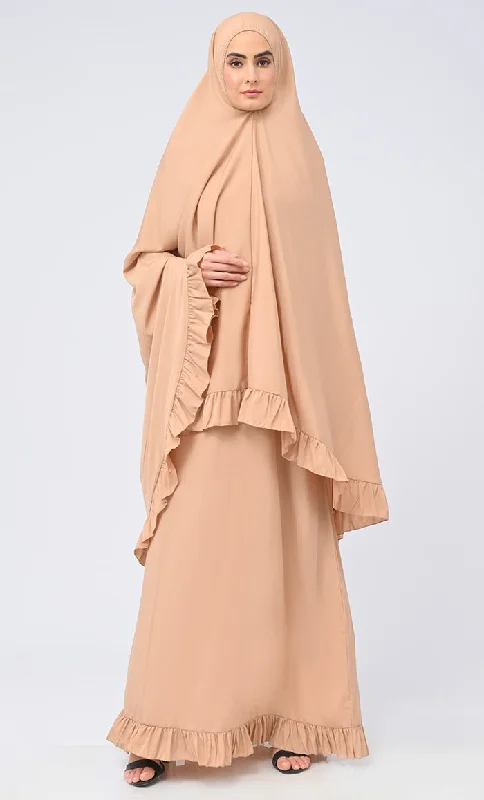 Exquisite Tailoring Maghrib Modest Sand Lace Detailing Khimar Prayer Dress For Women