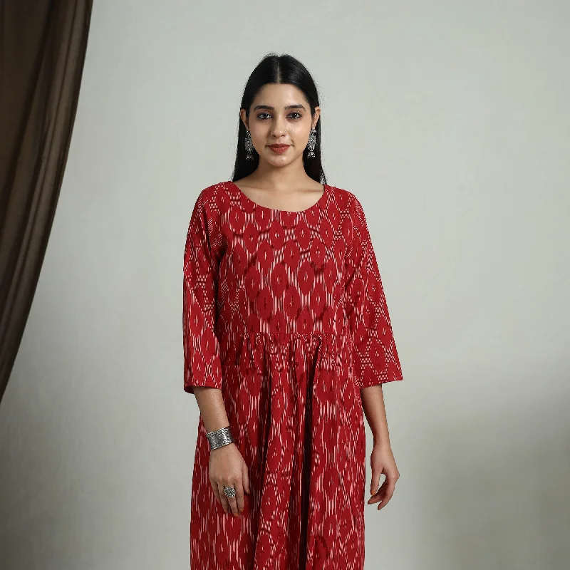 Preview New Products Red - Flared Cotton Pochampally Ikat Dress 04