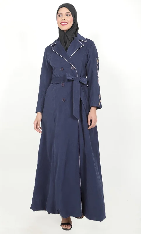 Personality Publicity Women's Navy Button Down Embroidered Corduroy Abaya