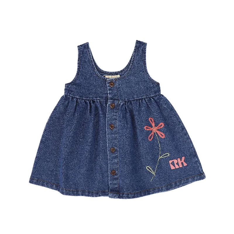 Fresh And Simple RETRO KID MID BLUE DENIM FLOWER EMBROIDERED JUMPER