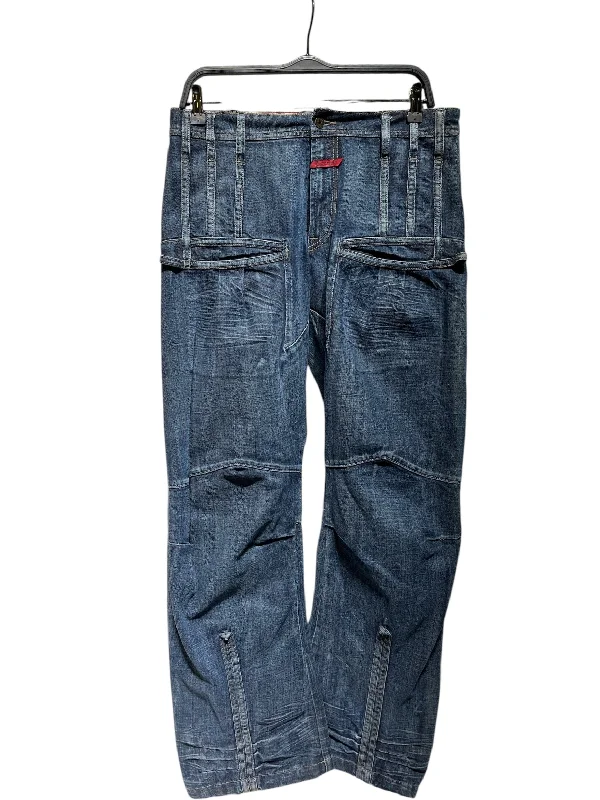 Modern Comfort MARITHE FRANCOIS GIRBAUD/Bootcut Pants/32/Denim/BLU/Button Fly/FLARED BRAIDED STRAP