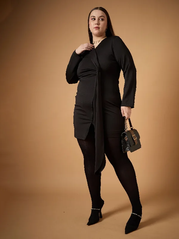 Lounge Wear Women Black Front Knot Detail Short Dress