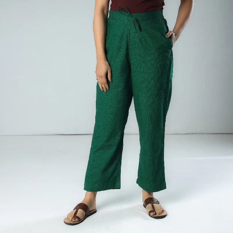 Fashion Style Dark Green - Texture Plain Dyed Cotton Relaxed Fit Pant