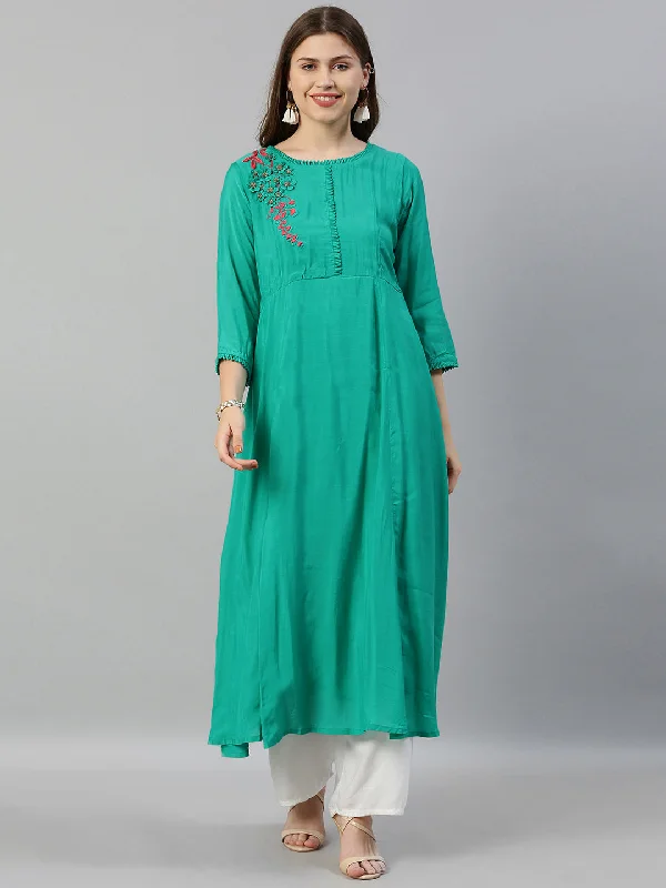 Exquisite Details Neeru's Green Embellished A Line Kurta