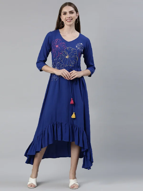 Artistic Temperament Neeru's Royal Blue Anarkali Printed Viscose Rayon Kurtas