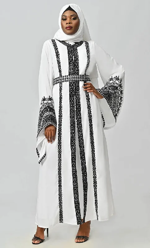 Casual And Casual Amira Moroccan Style Abaya With Hand Embroidery And Beautiful Bell Sleeves