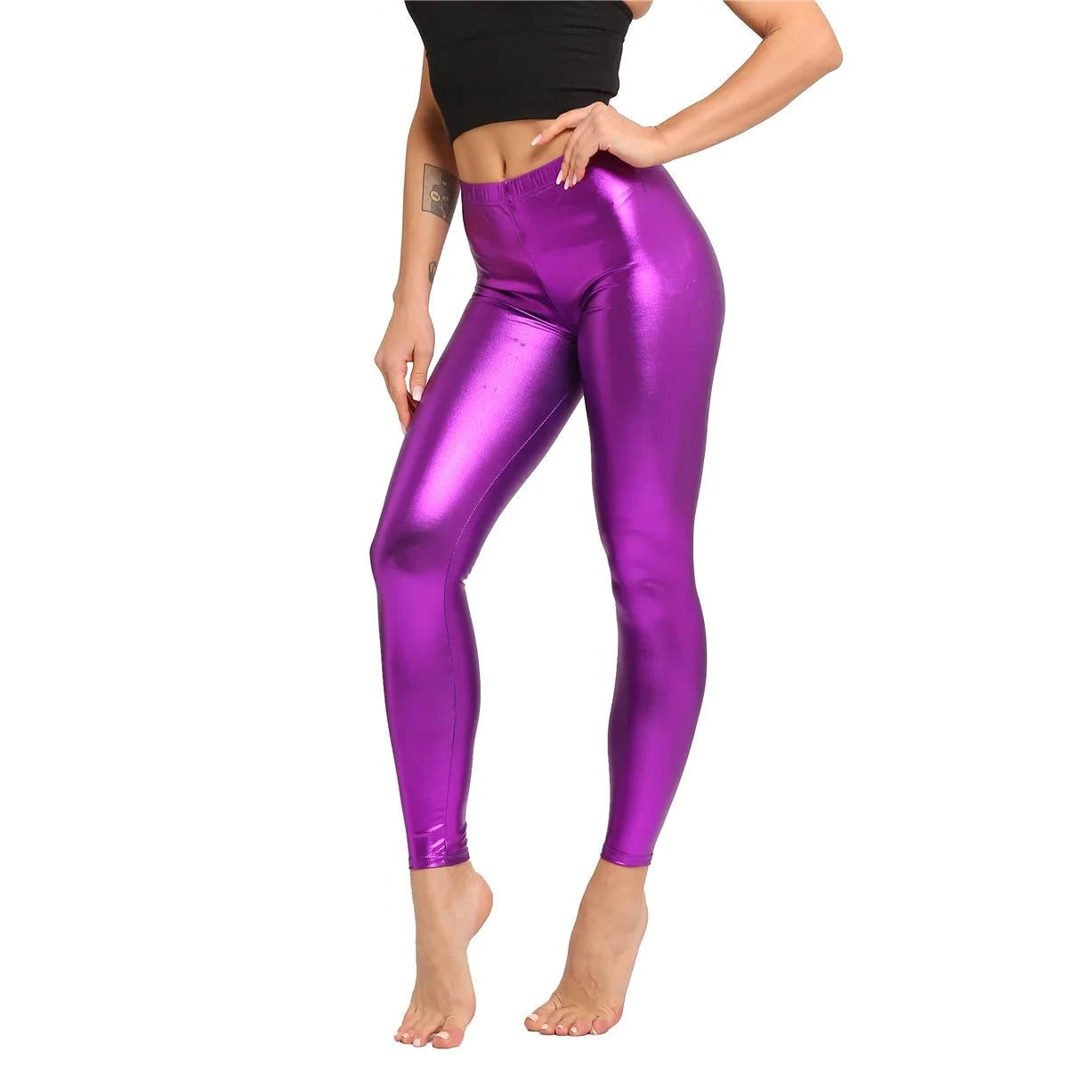 Street Vertical And Horizontal Design Colorful Metallic Leggings