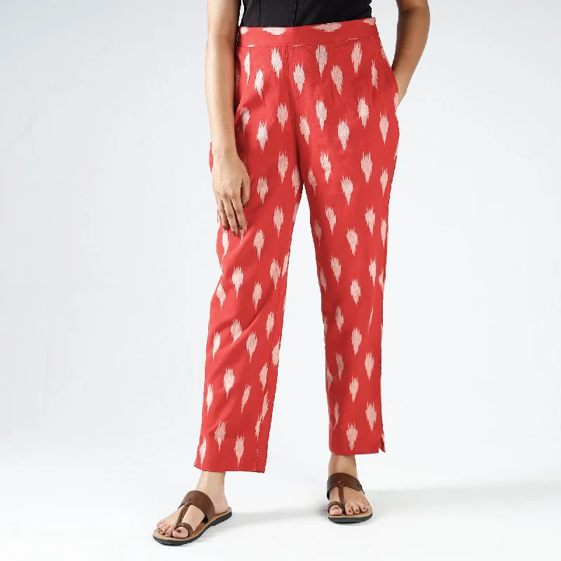 Black And White Style Red - Pochampally Ikat Cotton Tapered Pant for Women