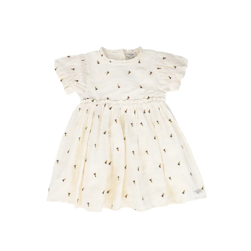 British Fashion DONSJE CREAM BEE EMBROIDERED DRESS