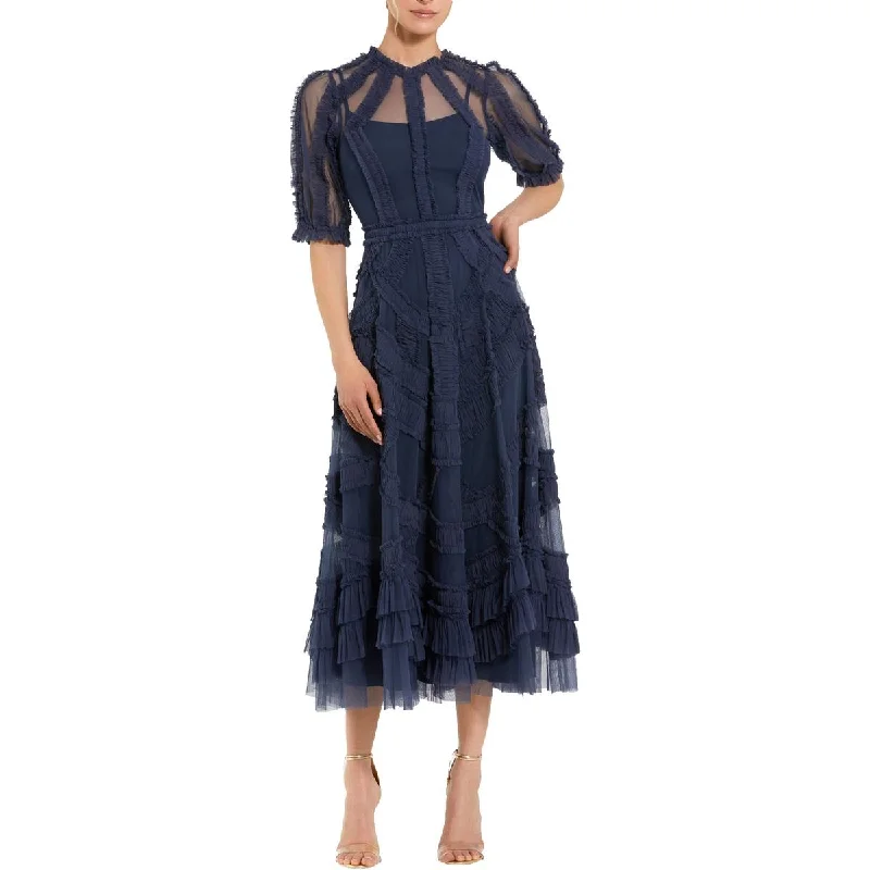 Literary Style Mac Duggal Womens Ruched Midi Cocktail And Party Dress