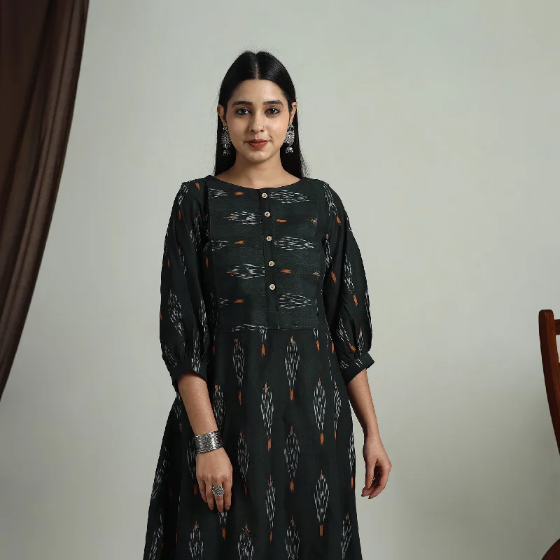 Classic Retro Green - Flared Cotton Pochampally Ikat Dress 14