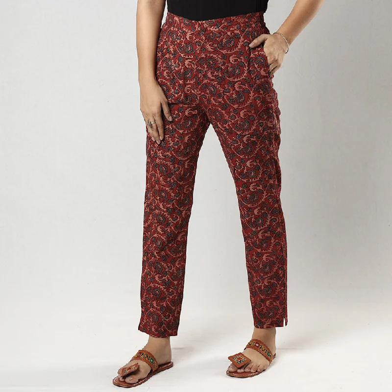Light Comfort Red Ajrakh Block Printing Cotton Tapered Casual Pant for Women