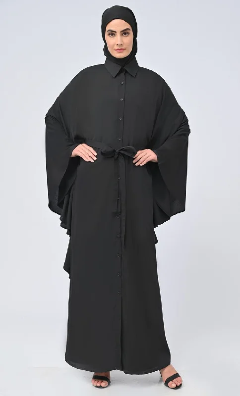 Classic Color Women's Islamic Button Down Kaftan Abaya With Matching Hijab