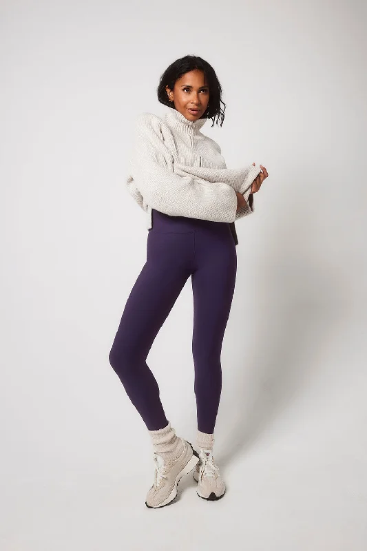 Casual Street Winter Everyday High Waisted Leggings - Midnight Plum