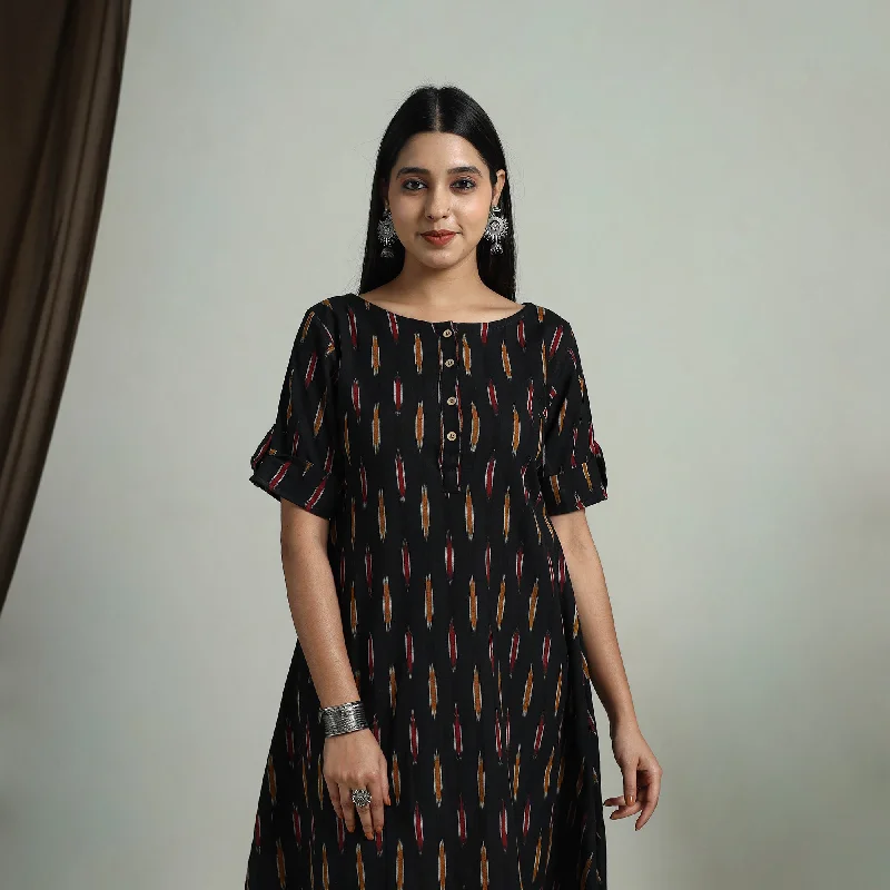 Fashion Selection Black - Flared Cotton Short Pochampally Ikat Dress 08