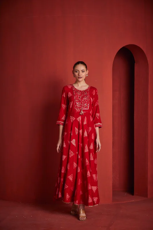 Casual Chic Neeru's Womens Red Colour Rayon Fabric Dress