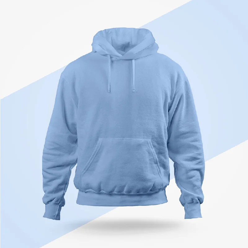 Casual And Casual Baby Blue Hoodie - Fully Solid