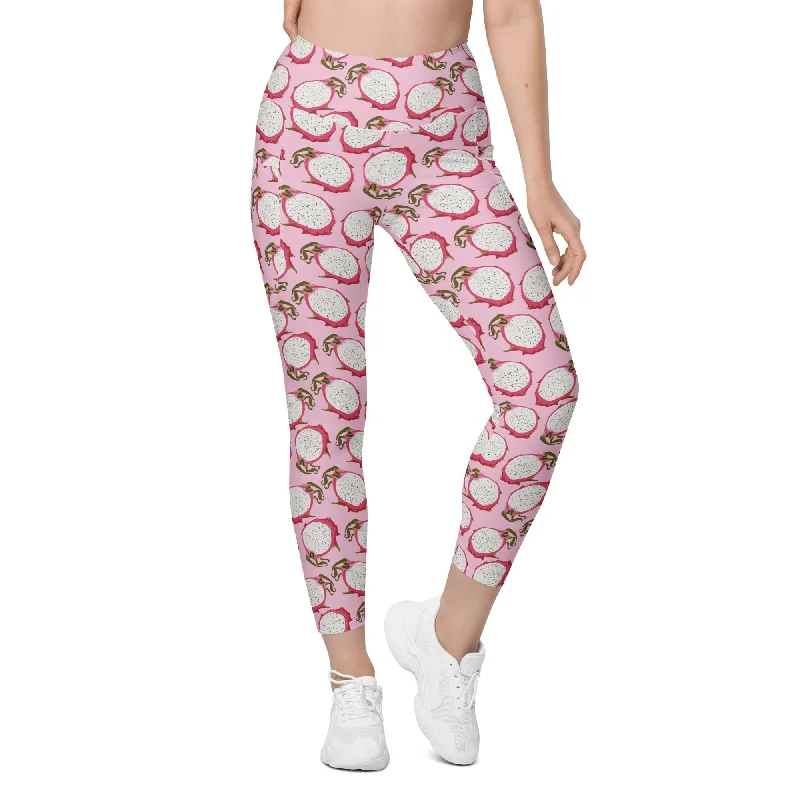 Fresh And Fashionable Dragon Fruit Pattern Leggings With Pockets