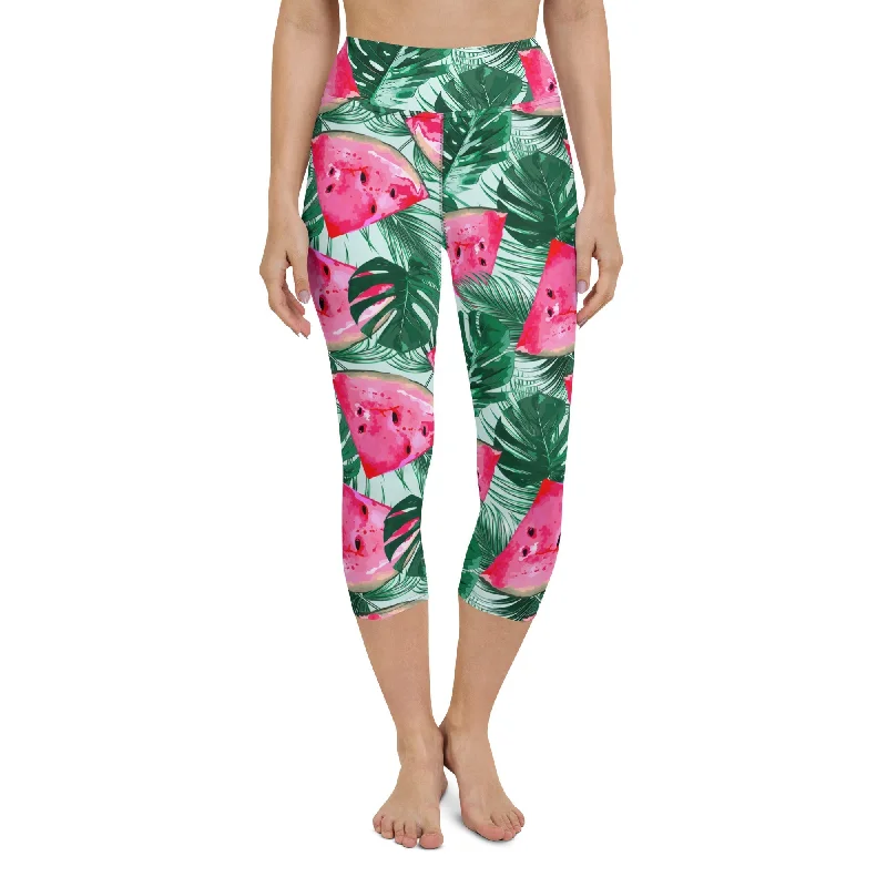 Street Fashion Palm Leaves & Watermelon Yoga Capris