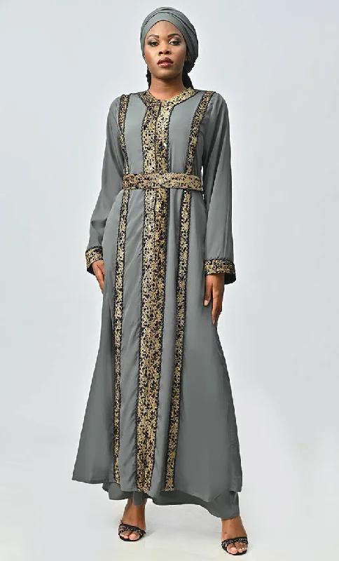 Trendy Items Modest Moroccan Style Abaya With Hand Embroidery And Lace Detailing