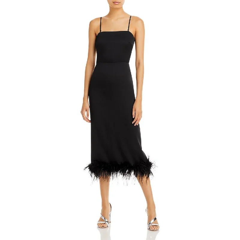 Sporty Elegance Lucy Paris Womens Mareena Feather Trim Back slit Cocktail and Party Dress